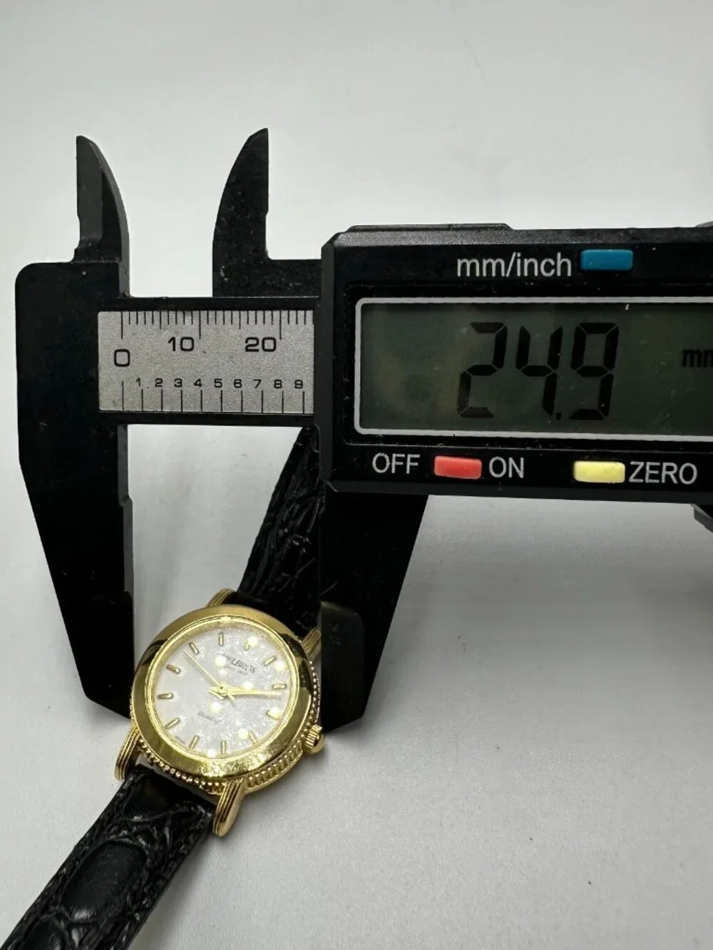 Helbros Watch Women Gold Tone Small 24MM Round Dial Black Band New Battery 8